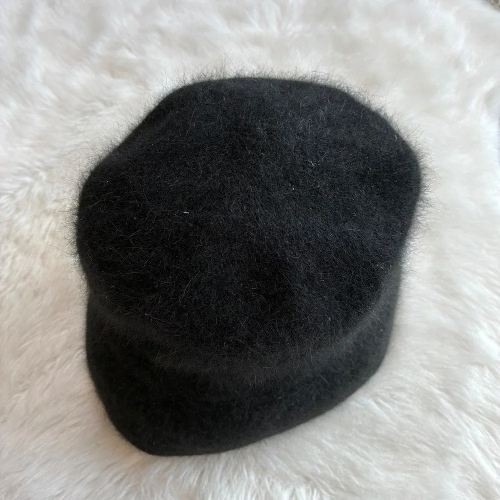 Vintage Black Angora Blend Fuzzy‎ Bucket Hat RN 98070 One Size